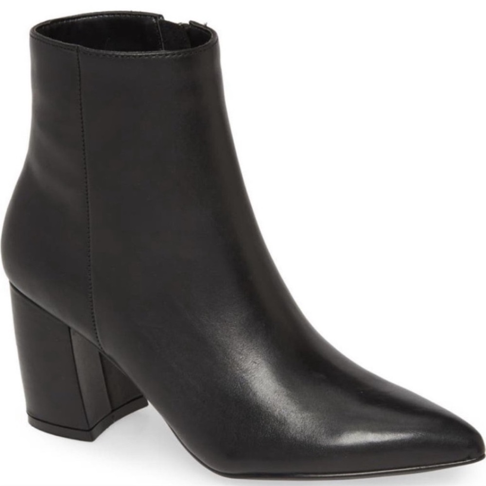 Steve Madden Black Leather Pointed Toe Block Heel Ankle Boots